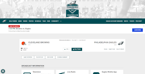 Philadelphia Eagles Website Landing Page